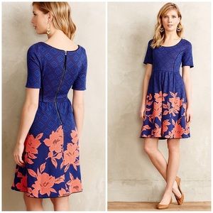 Anthropologie navy and coral gorgeous dress.